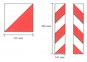 Maatvoering van de diagonaal aan te brengen rode en 1vitte vlakken 